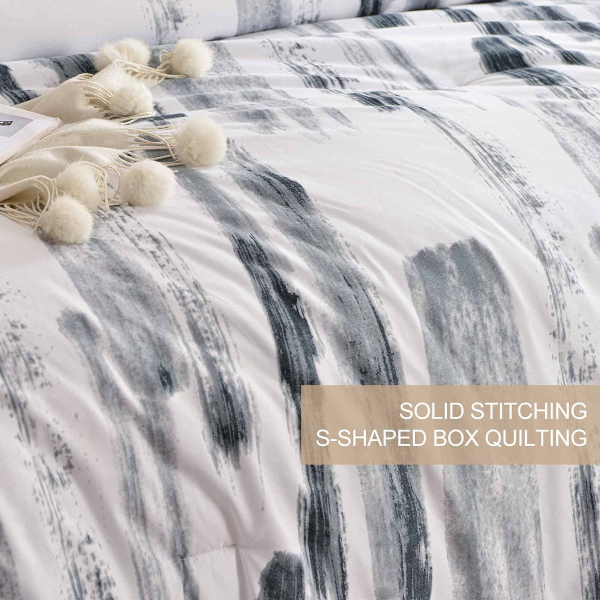 King 3pc Grey White Reversible Microfiber Comforter Set X4994