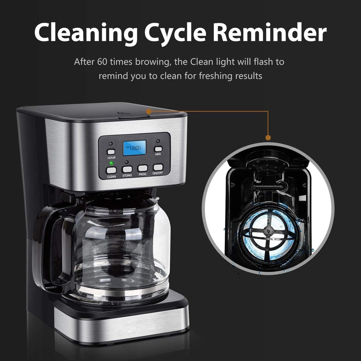 12 Cup Programmable Drip Coffee Maker with Glass Carafe N98630