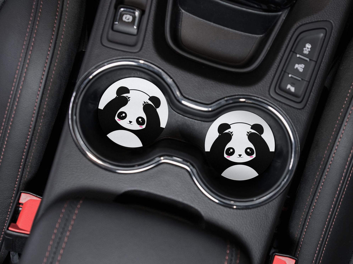 Black White Absorbent Round Car Coasters 2pcs Set H9781
