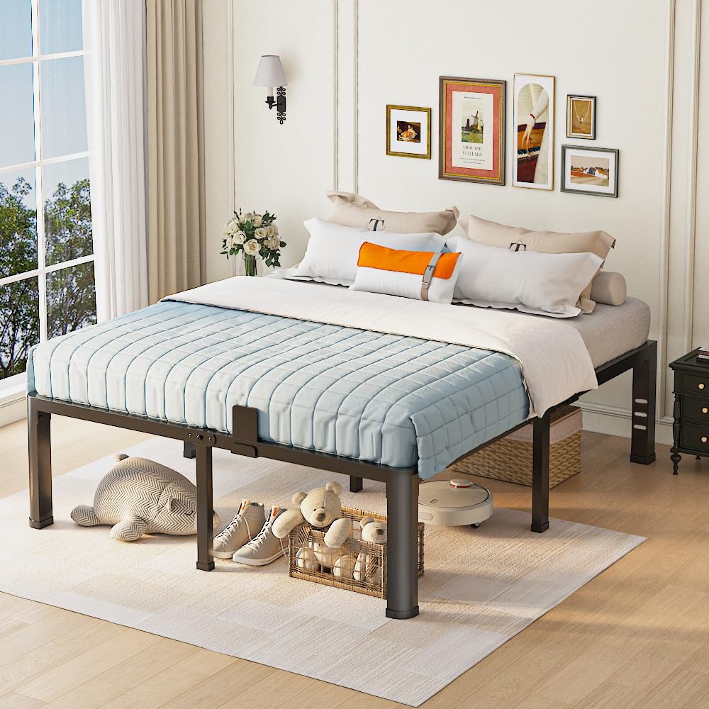 Queen Bed Frame with Headboard Hole and Steel Slats Support B1266