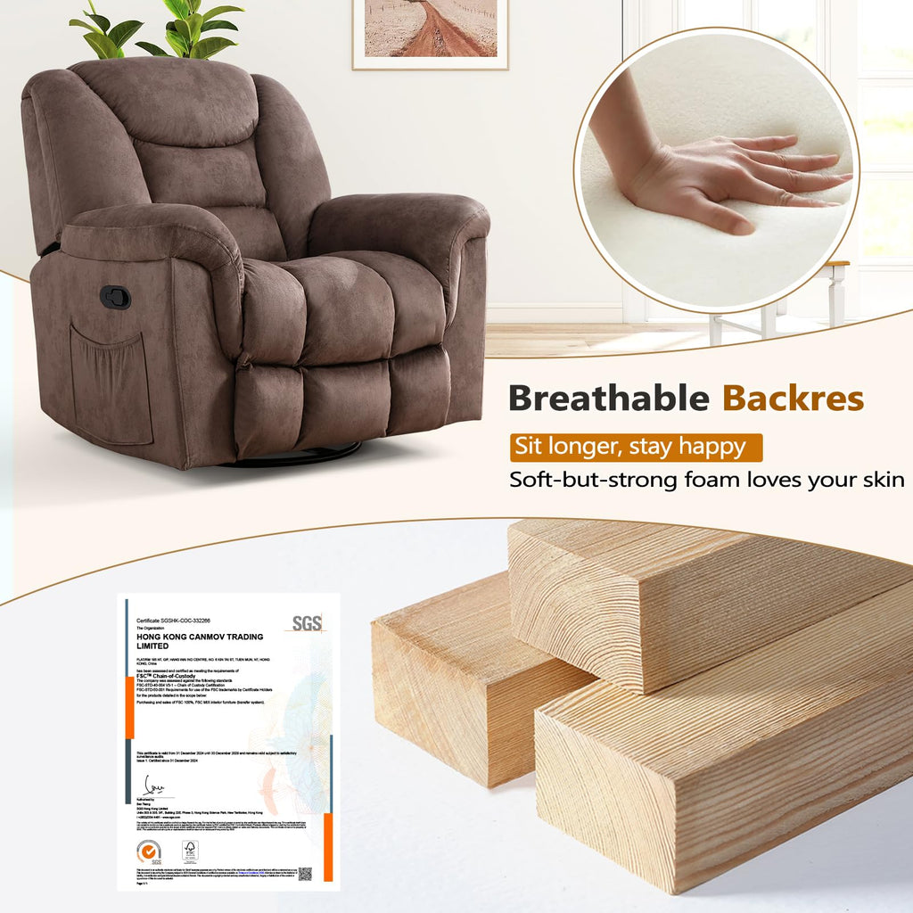 Oversized Manual Swivel Rocker Recliner Chair I582