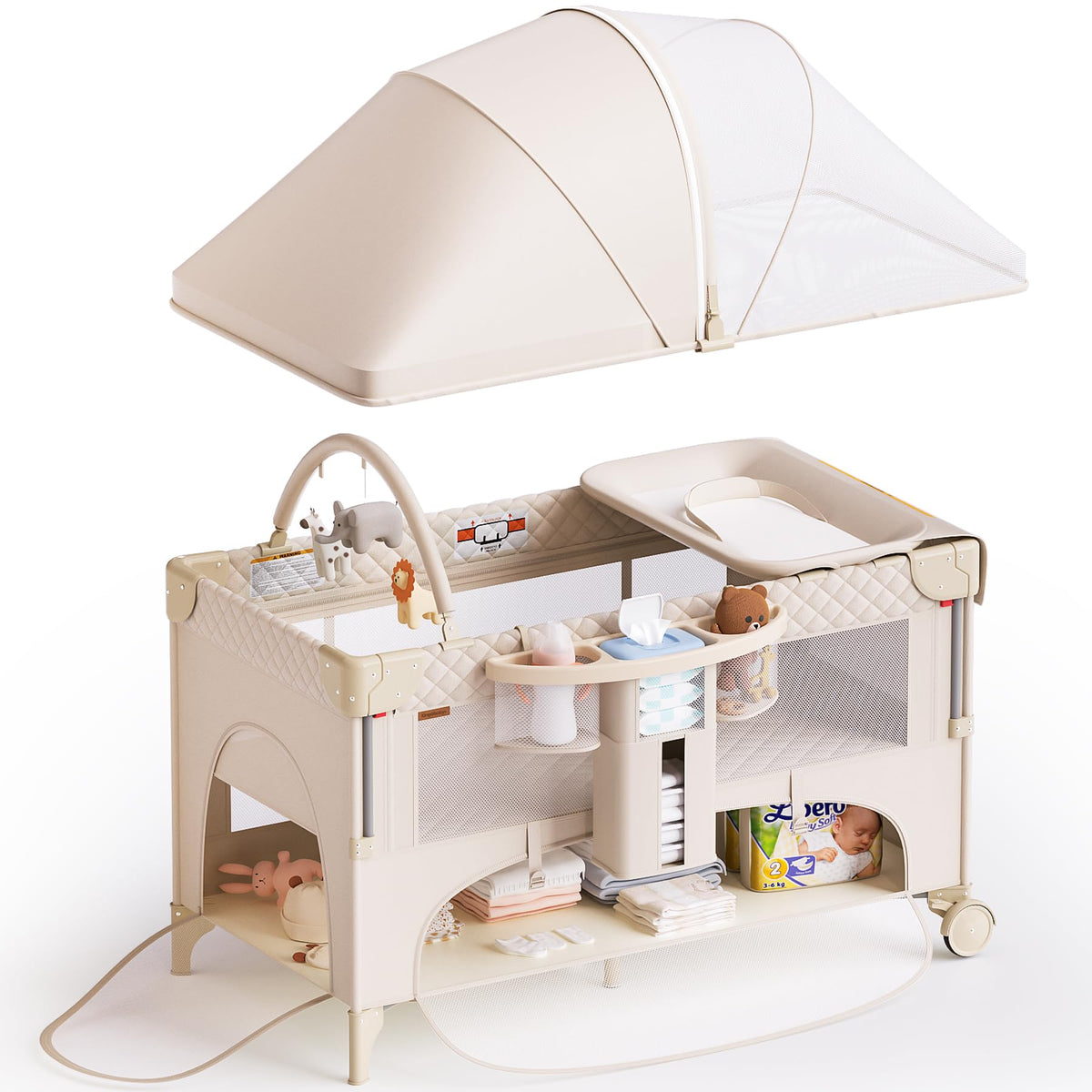 Baby Bassinet, Pack and Play, Bedside Crib Sleeper, Diaper Changer P533435