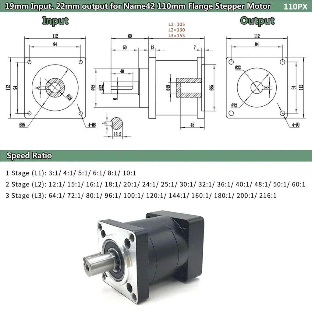 Nema42 110mm Planetary Reducer Gearbox P91049