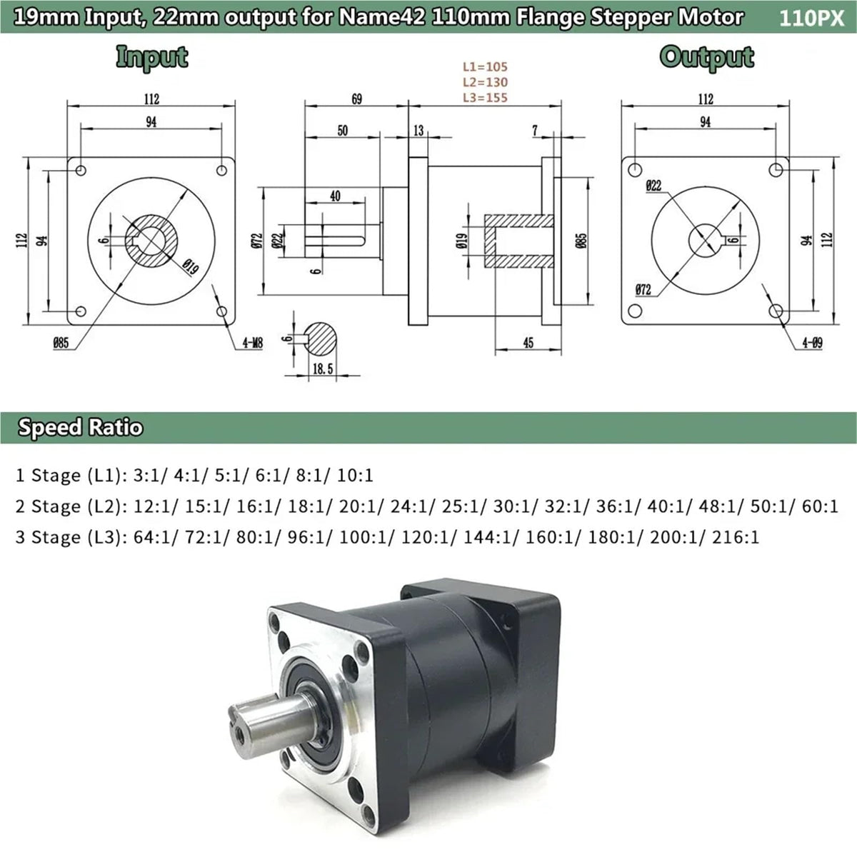 Nema42 110mm Planetary Reducer Gearbox P91049