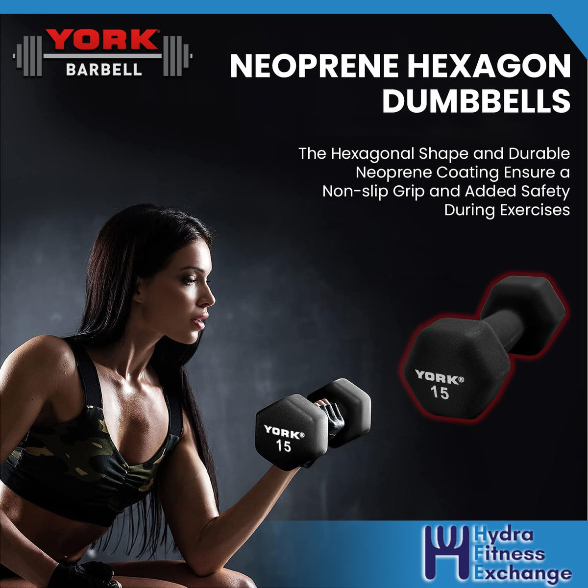 Neoprene Hexagon Dumbbells with Cast Ergo Handle, 10lb Pack of 4 G94956