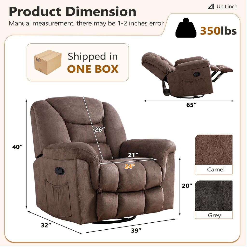 Oversized Manual Swivel Rocker Recliner Chair I582
