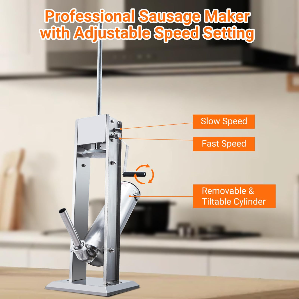 Manual 15LBS Stainless Steel Sausage Stuffer with 5 Stuffing Tubes Q31843
