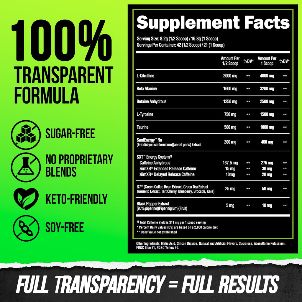 Pre Workout Powder with Beta Alanine, L-Taurine & Caffeine, 21 Servings Sour Gummy Bear O234185