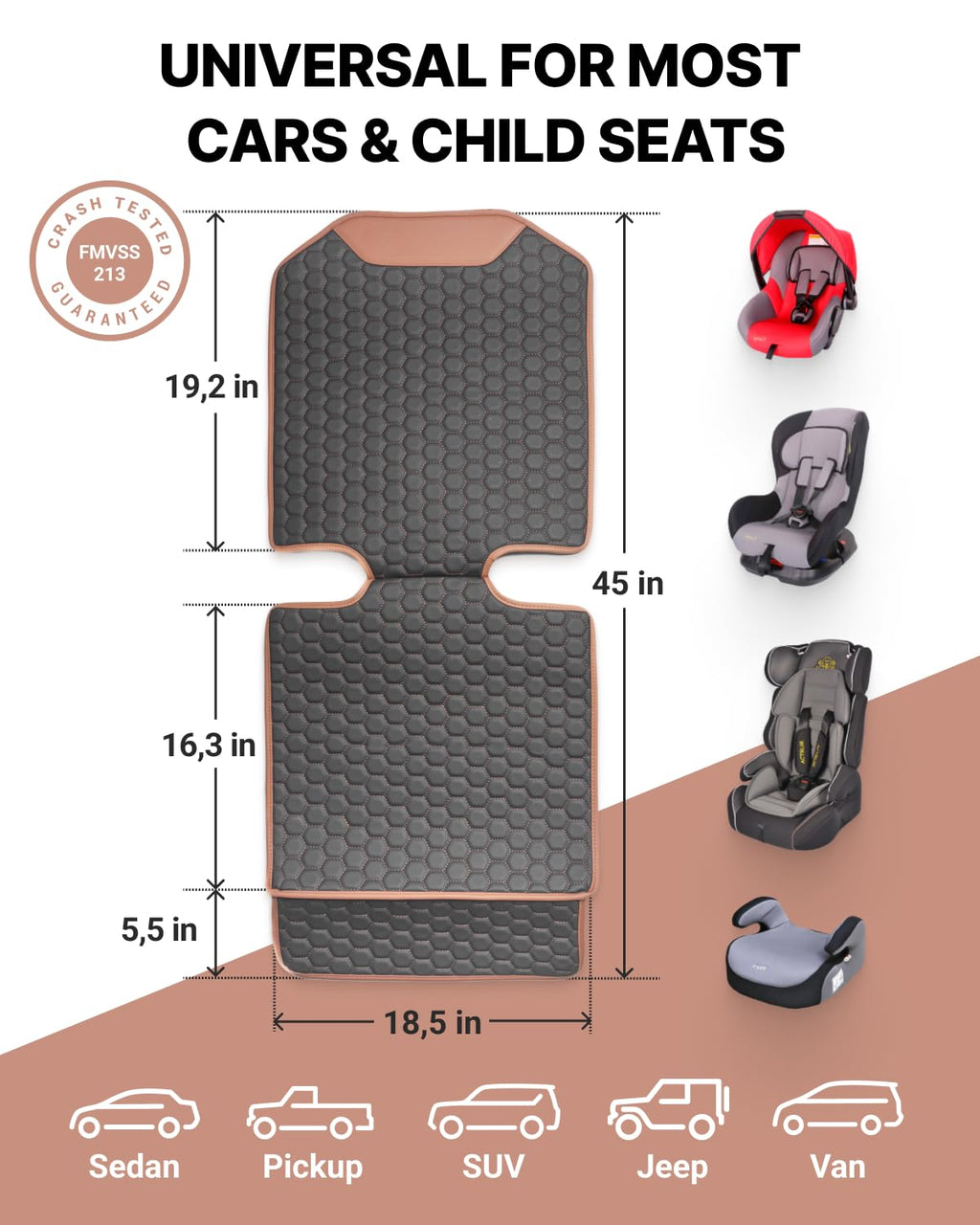 Black-Brown Backless Booster Seat with Latch and Waterproof Eco-Leather Seat Protector 2-Piece Set O57671