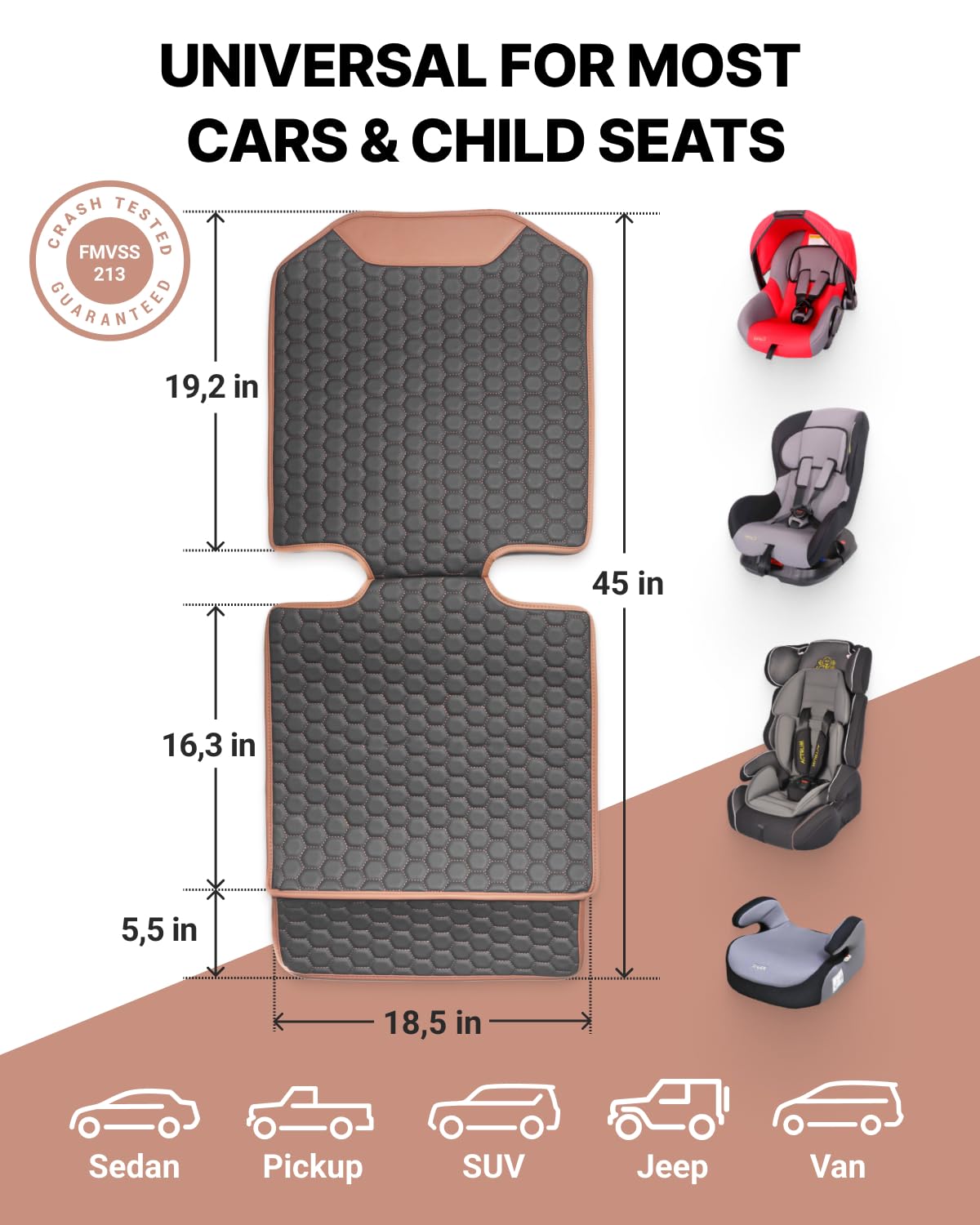 Black-Brown Backless Booster Seat with Latch and Waterproof Eco-Leather Seat Protector 2-Piece Set O57671