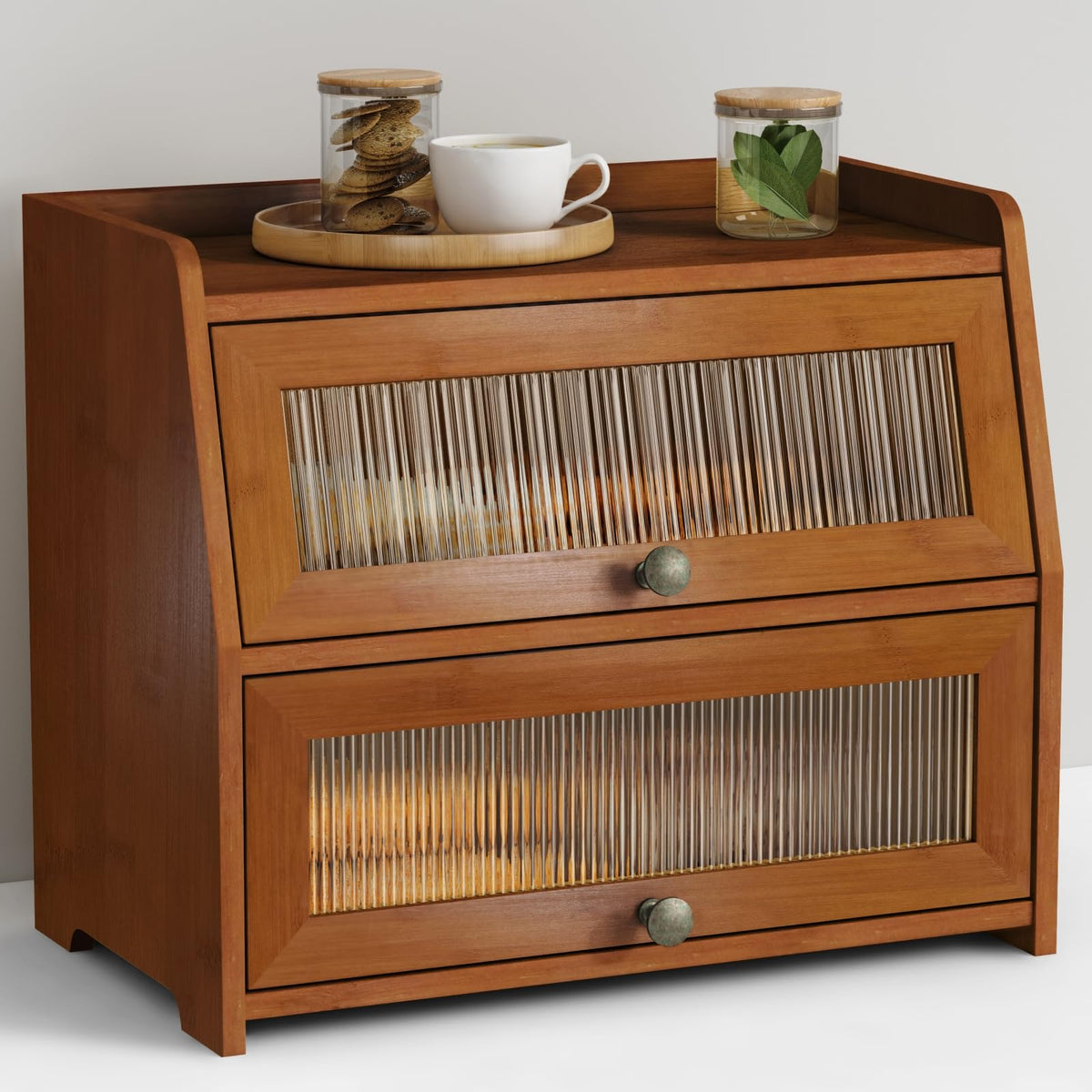 Wooden 2 Tier Roll Top Bread Box G3242