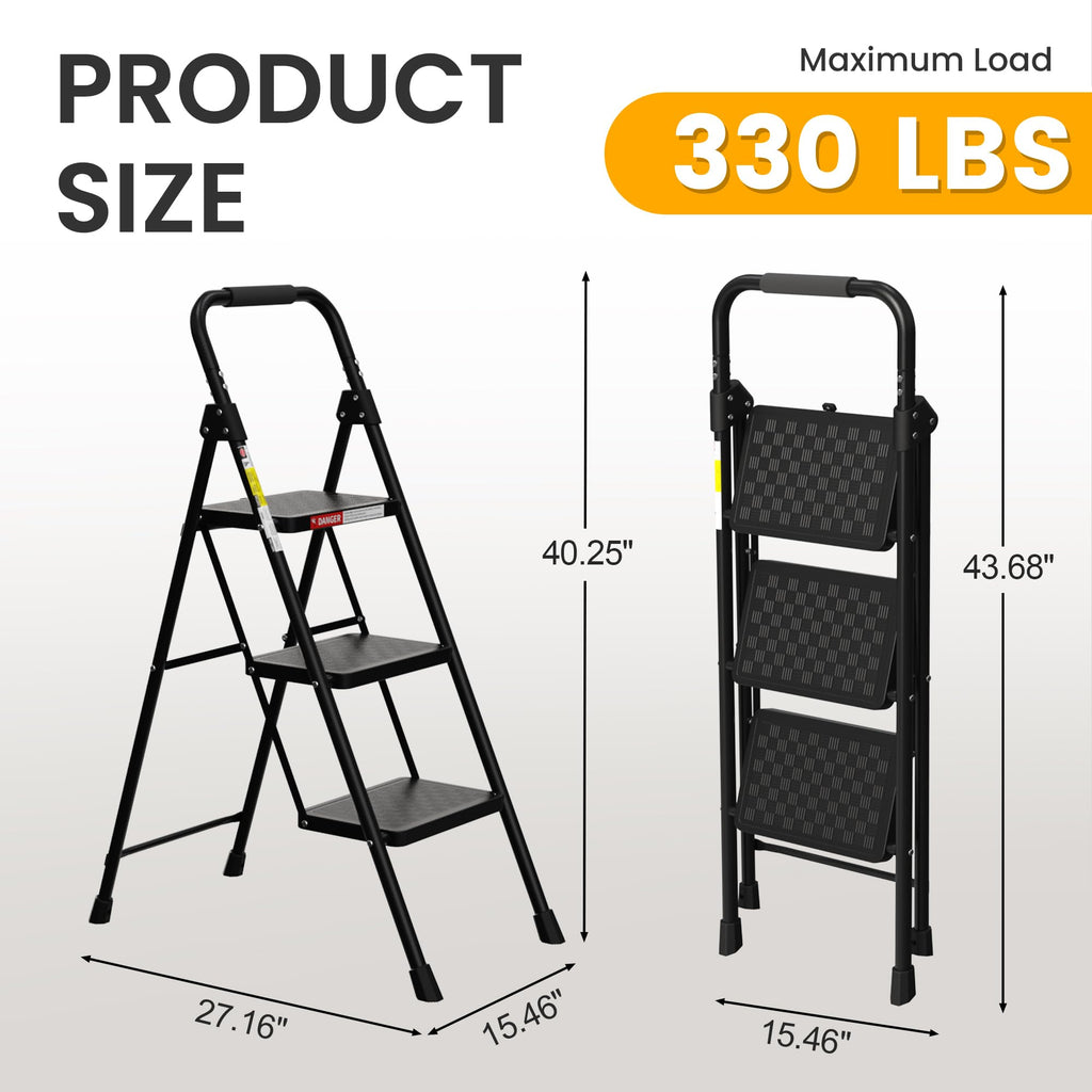 3 Step Folding Ladder with Anti-Slip Pedal U76766