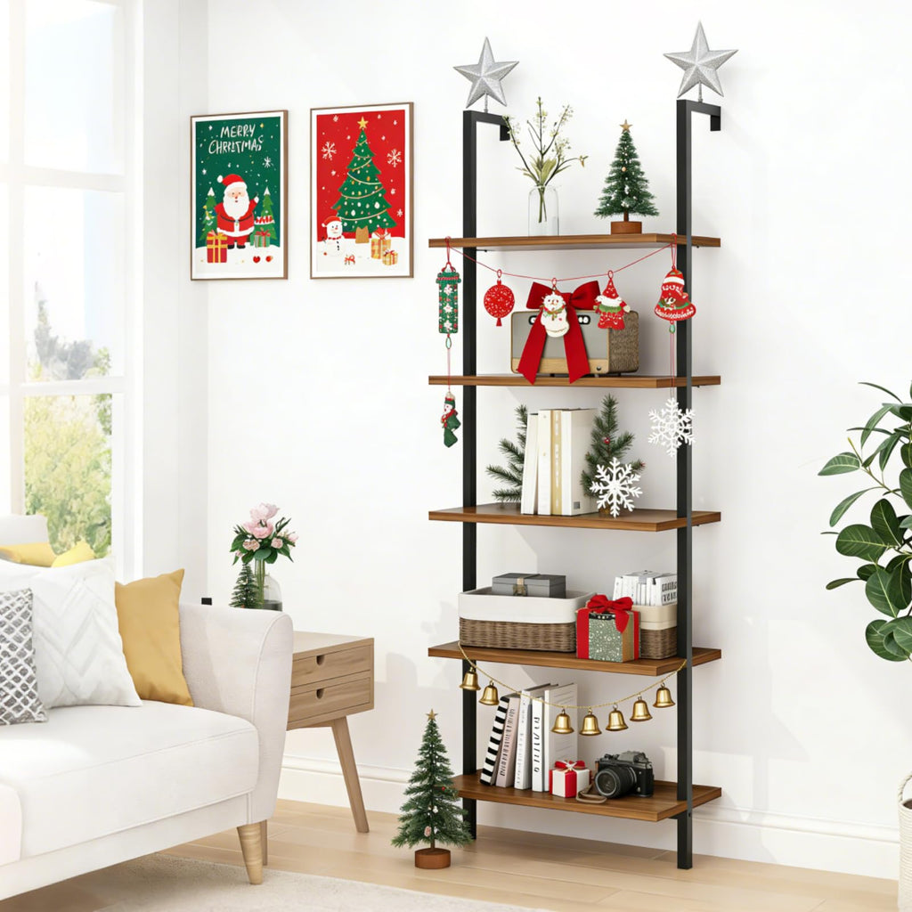 Rustic Brown 5 Tier Wall Mount Ladder Shelf U963