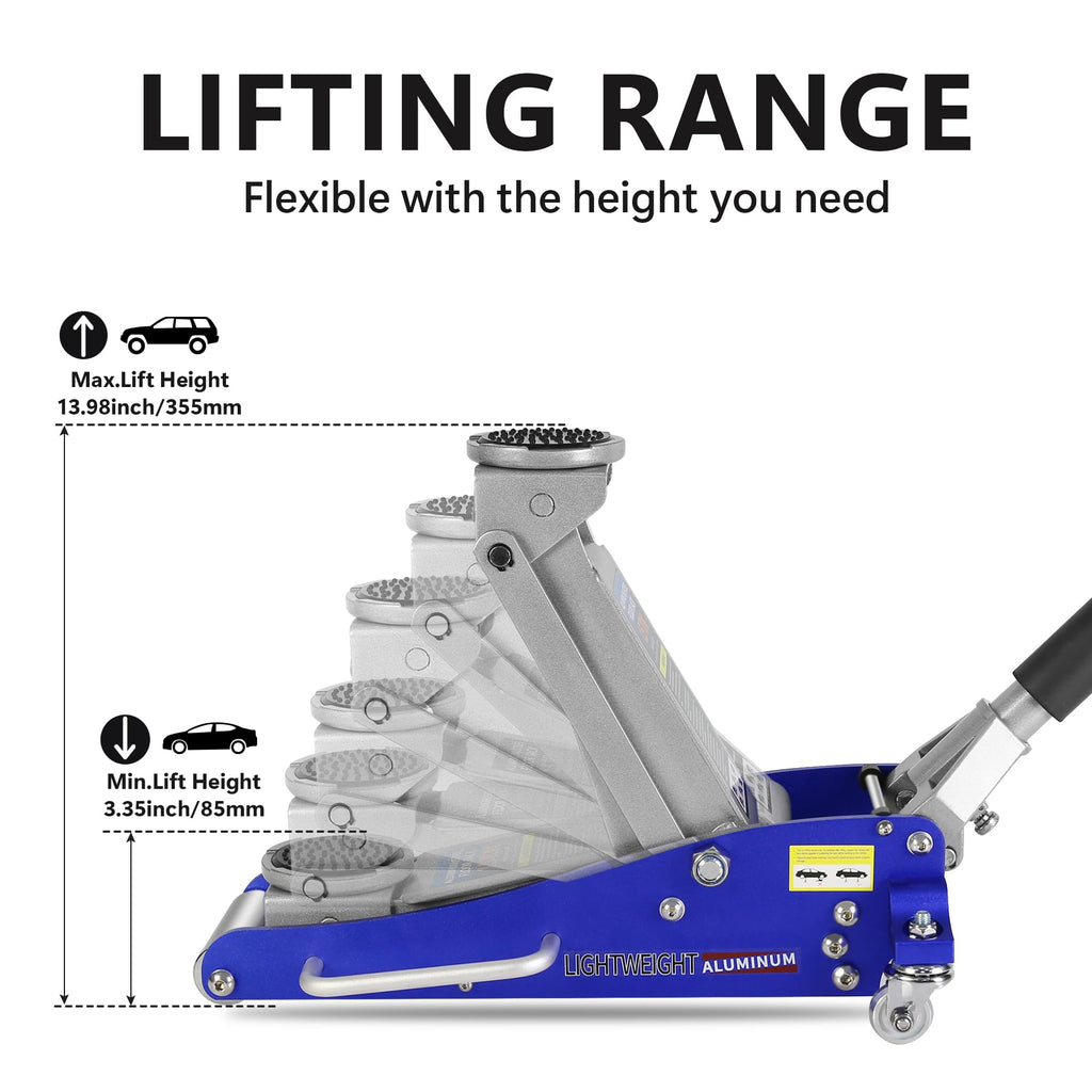 Heavy Duty Hydraulic Low Profile Aluminum Steel Floor Jack 1.5 Ton Blue D135