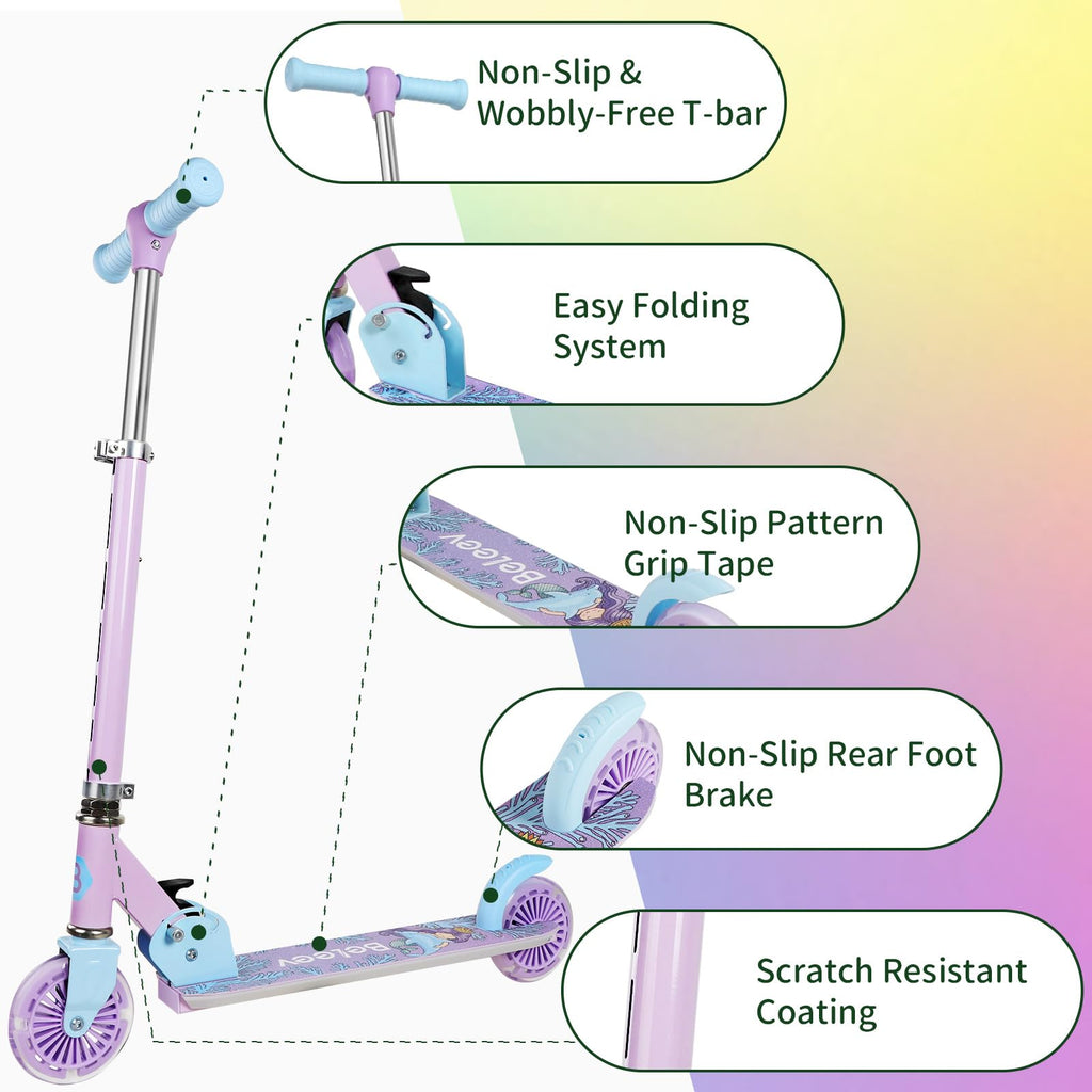 2 Wheel Folding Lightweight Kick Scooter with Light-Up Wheels A668