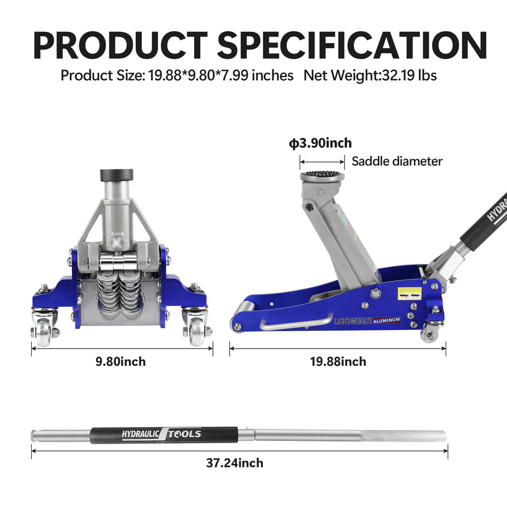 Heavy Duty Hydraulic Low Profile Aluminum Steel Floor Jack 1.5 Ton Blue D135
