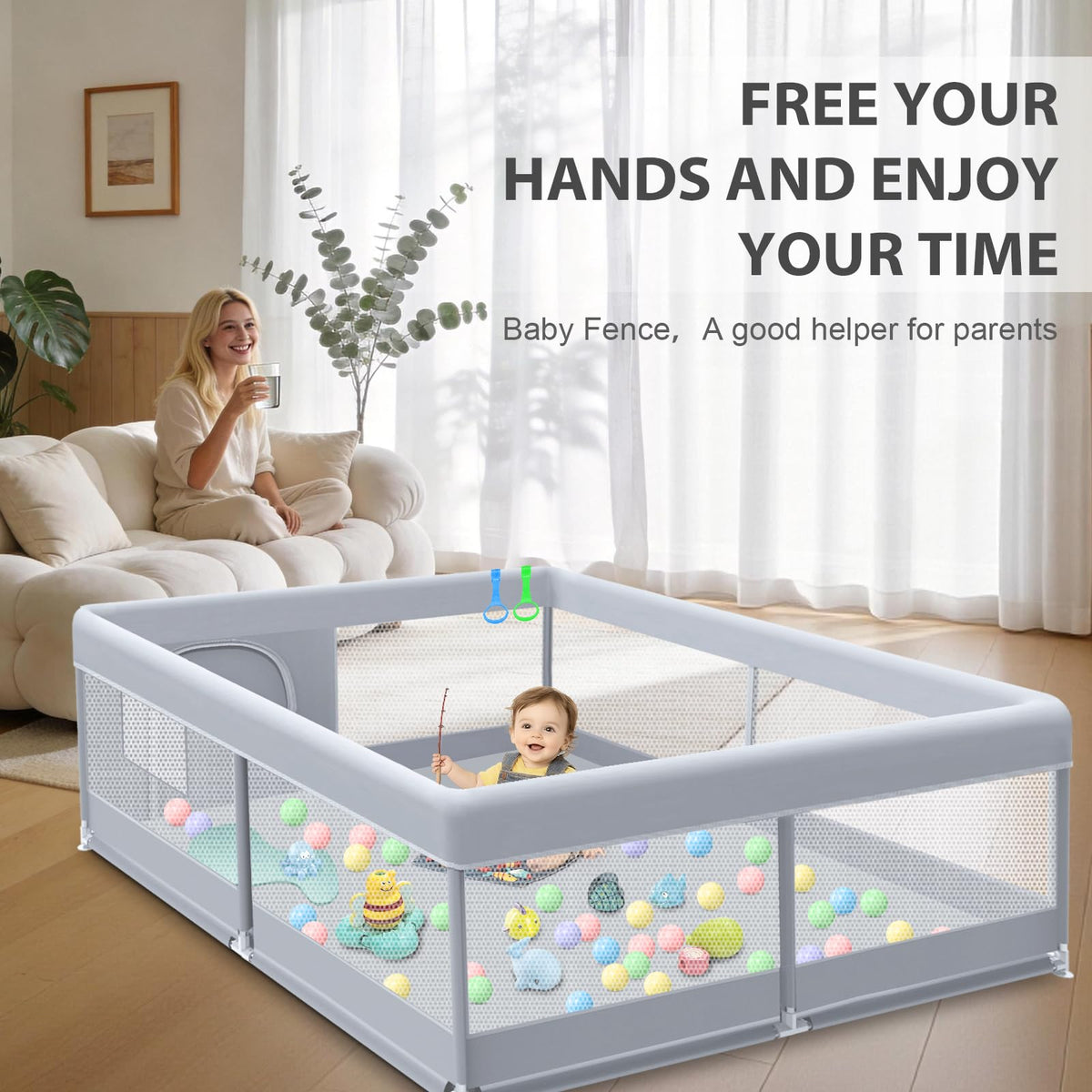 50 x 50 Inch Baby Playpen with Breathable Mesh T886