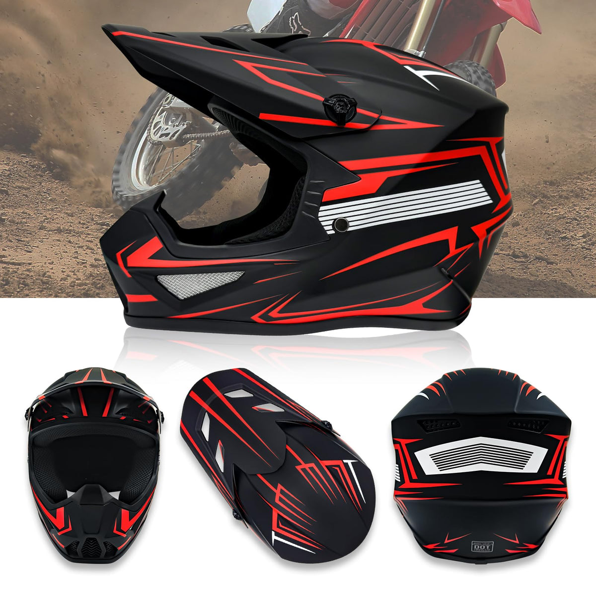 Youth Motorcross Helmet, Kids Dirt Bike Helmets-DOT Approved (Red, X-Large) C8928