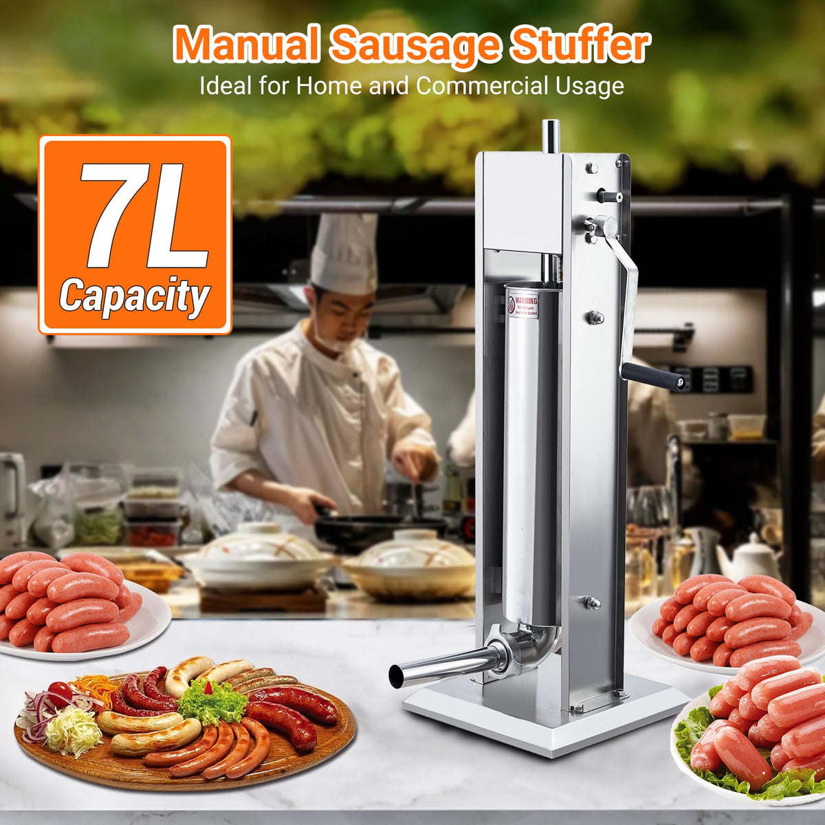 Manual 15LBS Stainless Steel Sausage Stuffer with 5 Stuffing Tubes Q31843