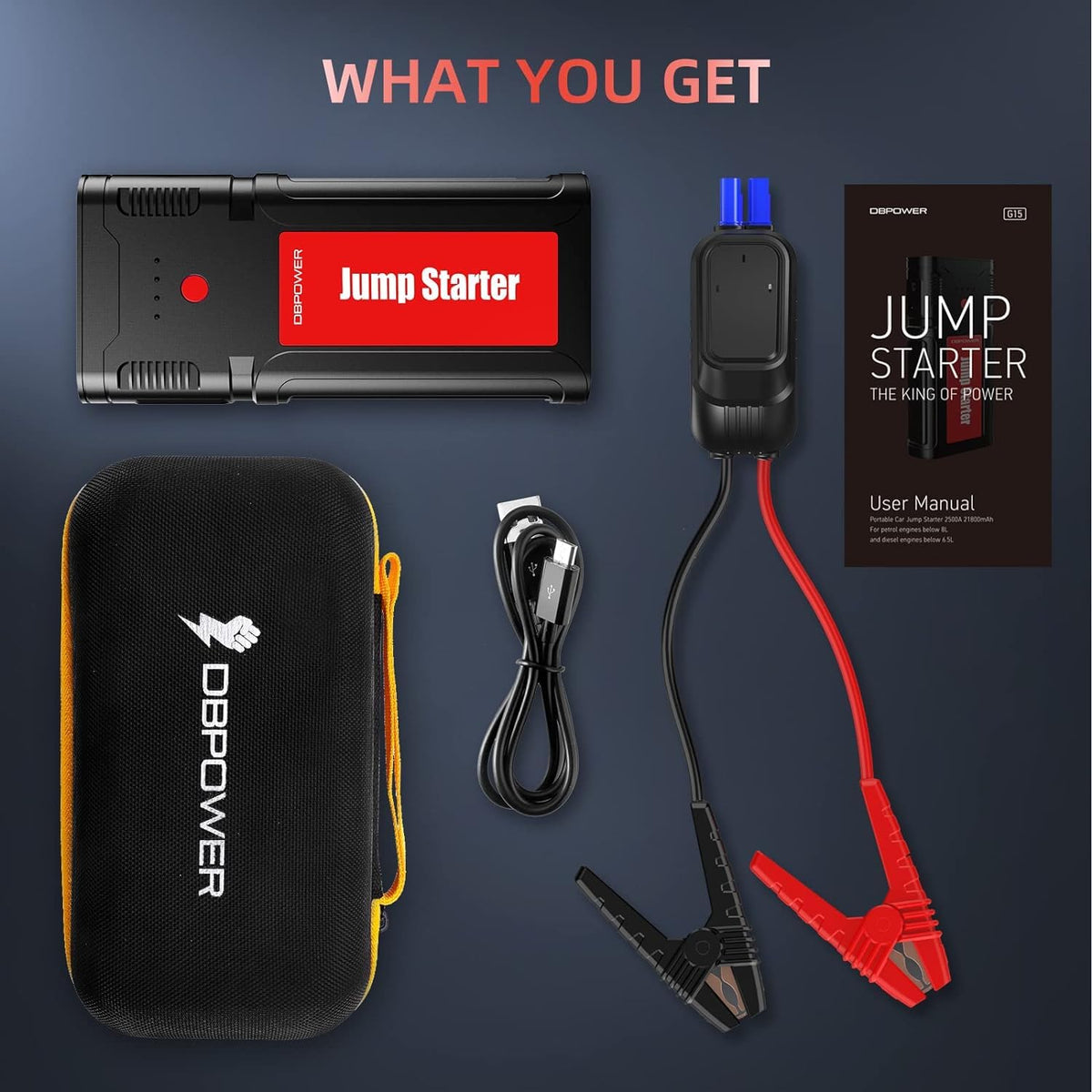 Portable 12V Car Jump Starter with Smart Clamp Cables I282404