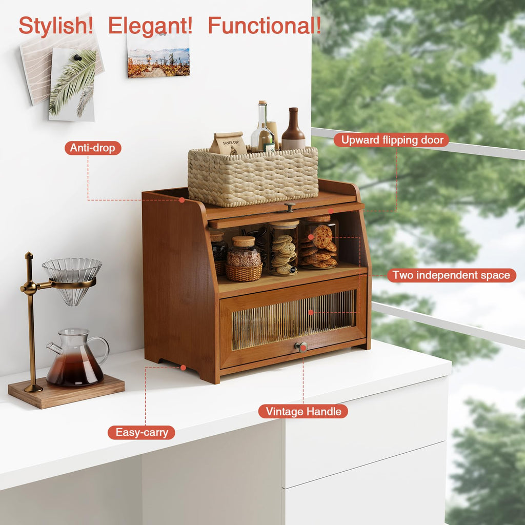 Wooden 2 Tier Roll Top Bread Box G3242