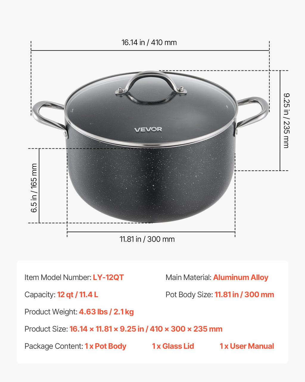 12-Quart Nonstick Ceramic Aluminum Stock Pot with Glass Lid Z82992
