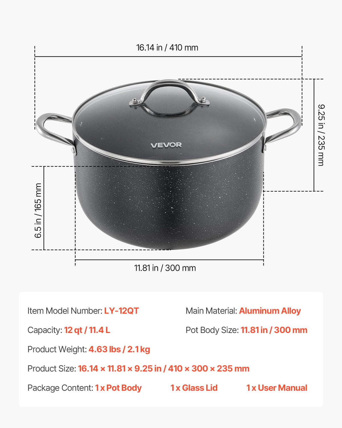 12-Quart Nonstick Ceramic Aluminum Stock Pot with Glass Lid Z82992