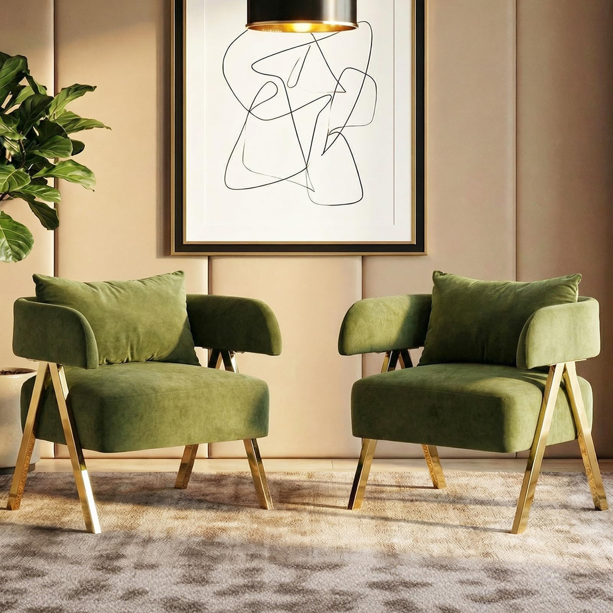 Green Velvet Accent Chairs Set of 2 H8035