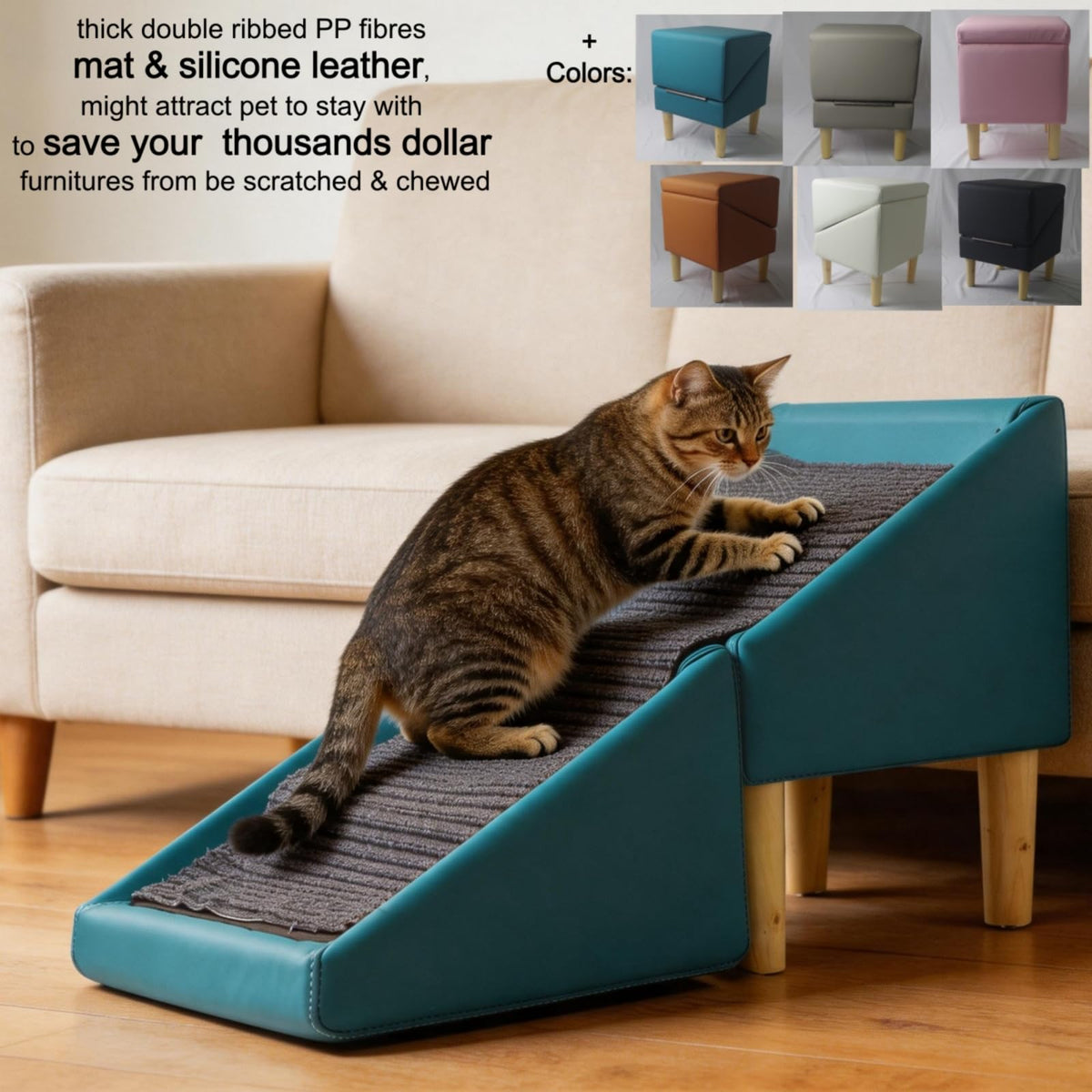 Foldable Dog Cat Stair Ramp Solid Wood Ottoman 18in H P73773