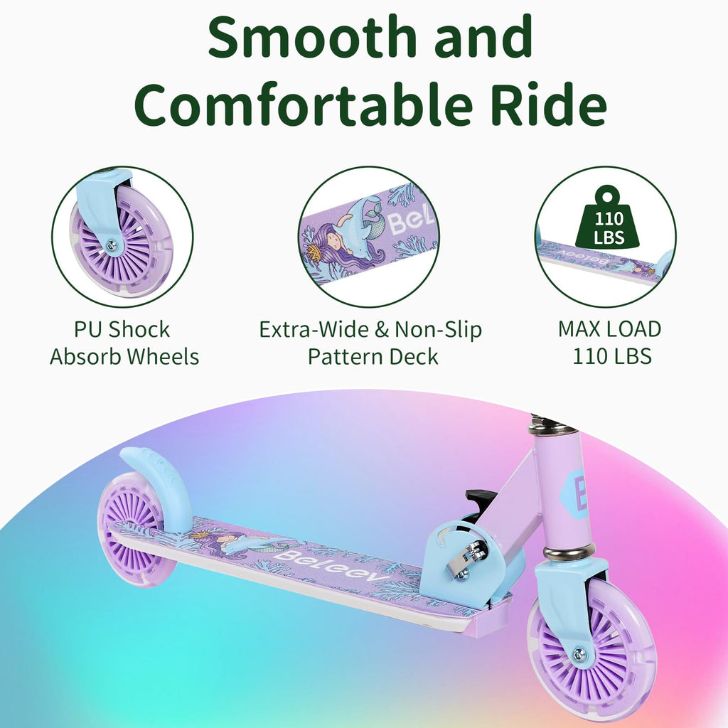 2 Wheel Folding Lightweight Kick Scooter with Light-Up Wheels A668