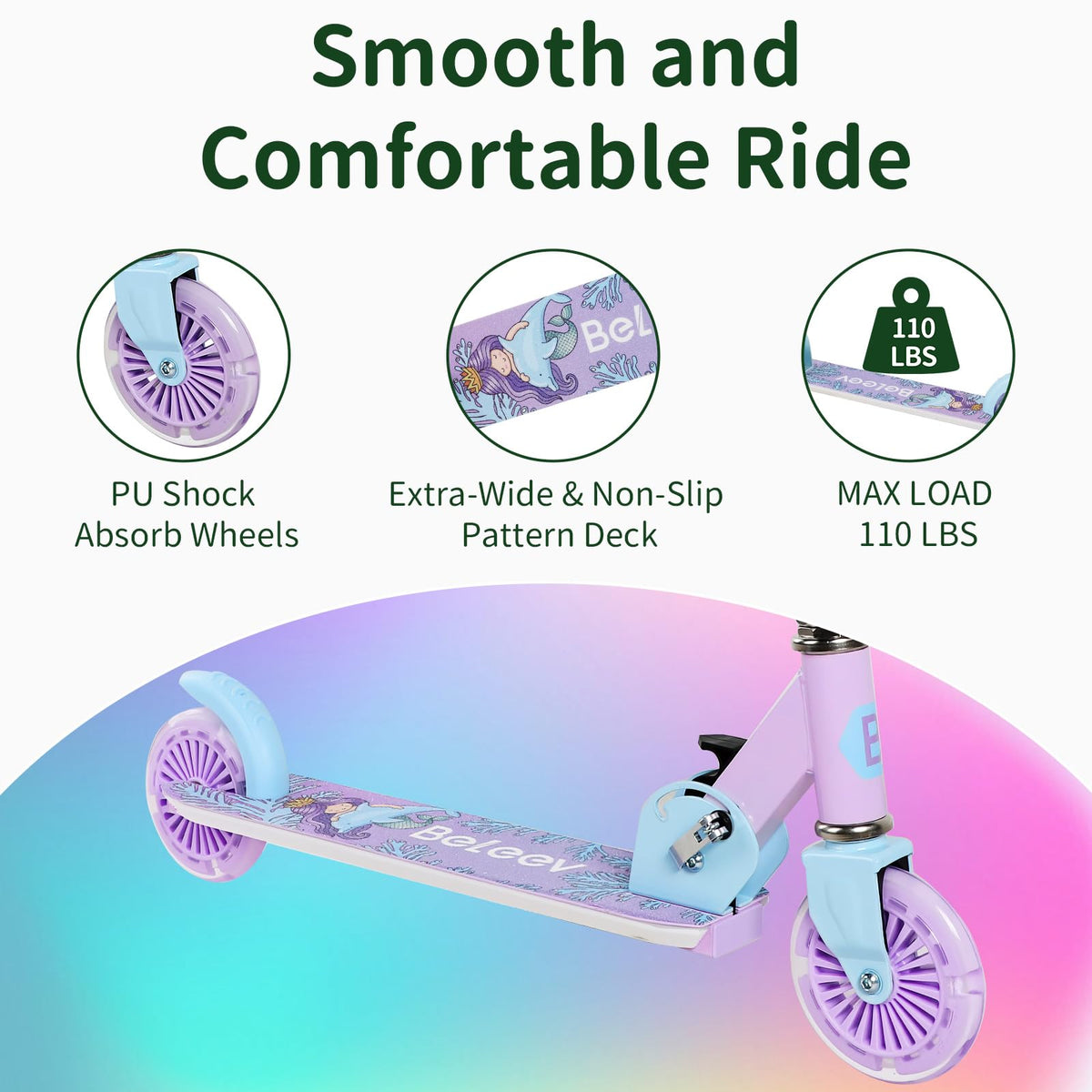 2 Wheel Folding Lightweight Kick Scooter with Light-Up Wheels A668