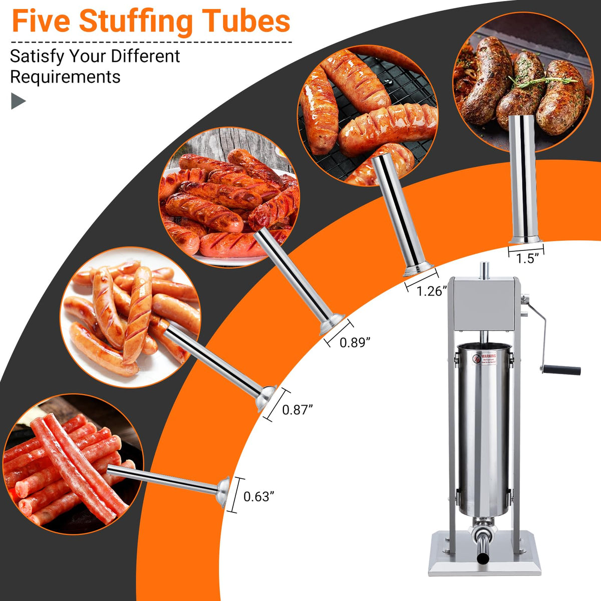 Manual 15LBS Stainless Steel Sausage Stuffer with 5 Stuffing Tubes Q31843