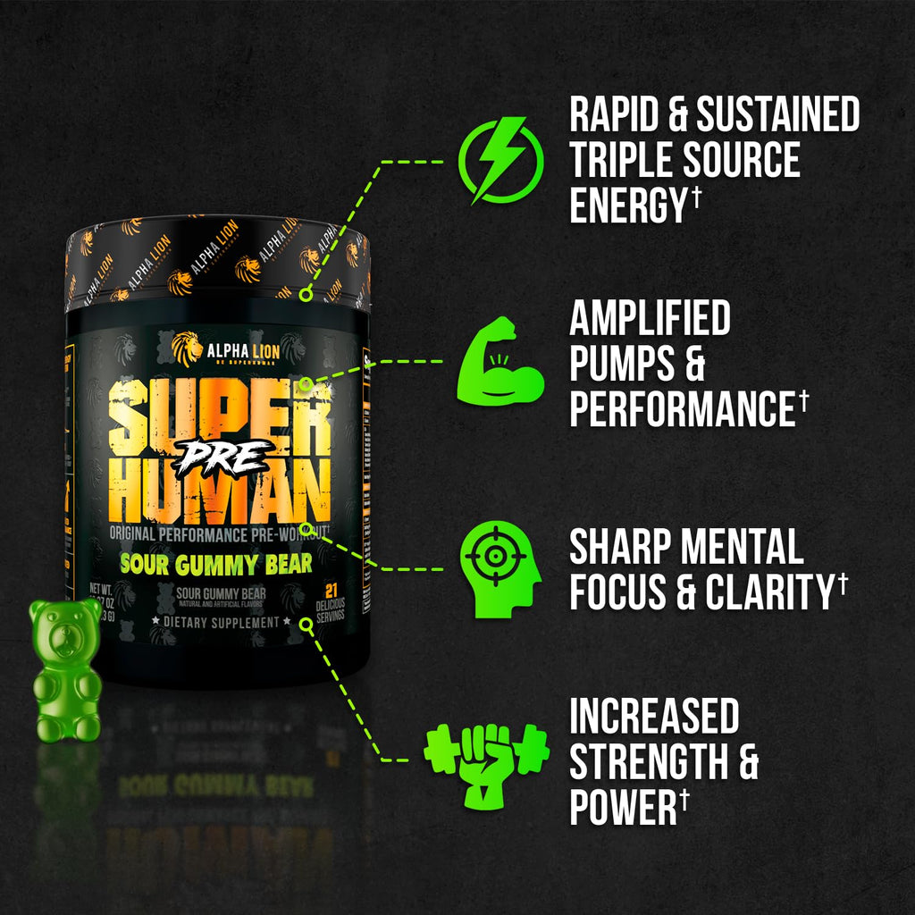 Pre Workout Powder with Beta Alanine, L-Taurine & Caffeine, 21 Servings Sour Gummy Bear O234185