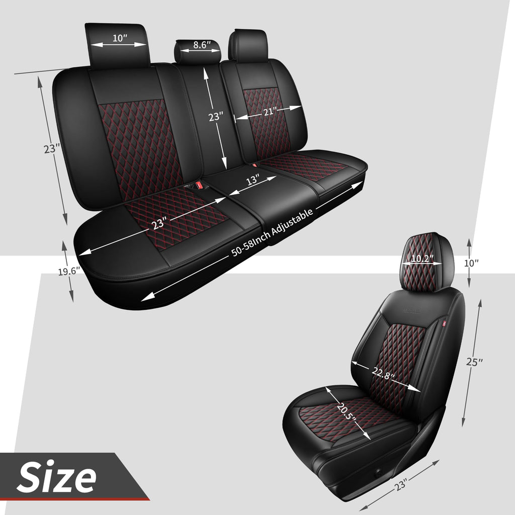Black and Red Thick Nappa Leather Car Seat Covers Set of 2 W9927