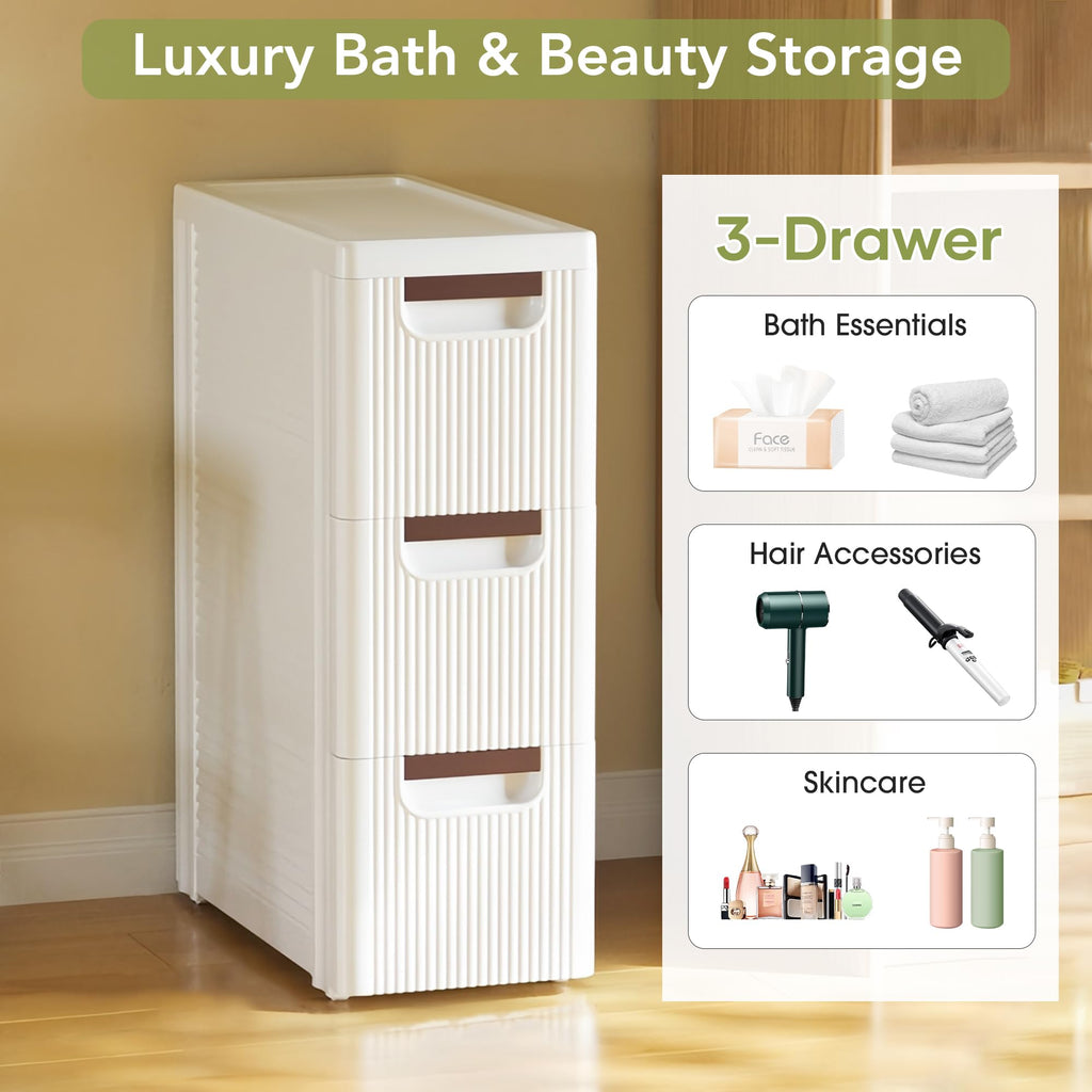White 3 Drawers Narrow Plastic Bathroom Storage Cabinet E88808