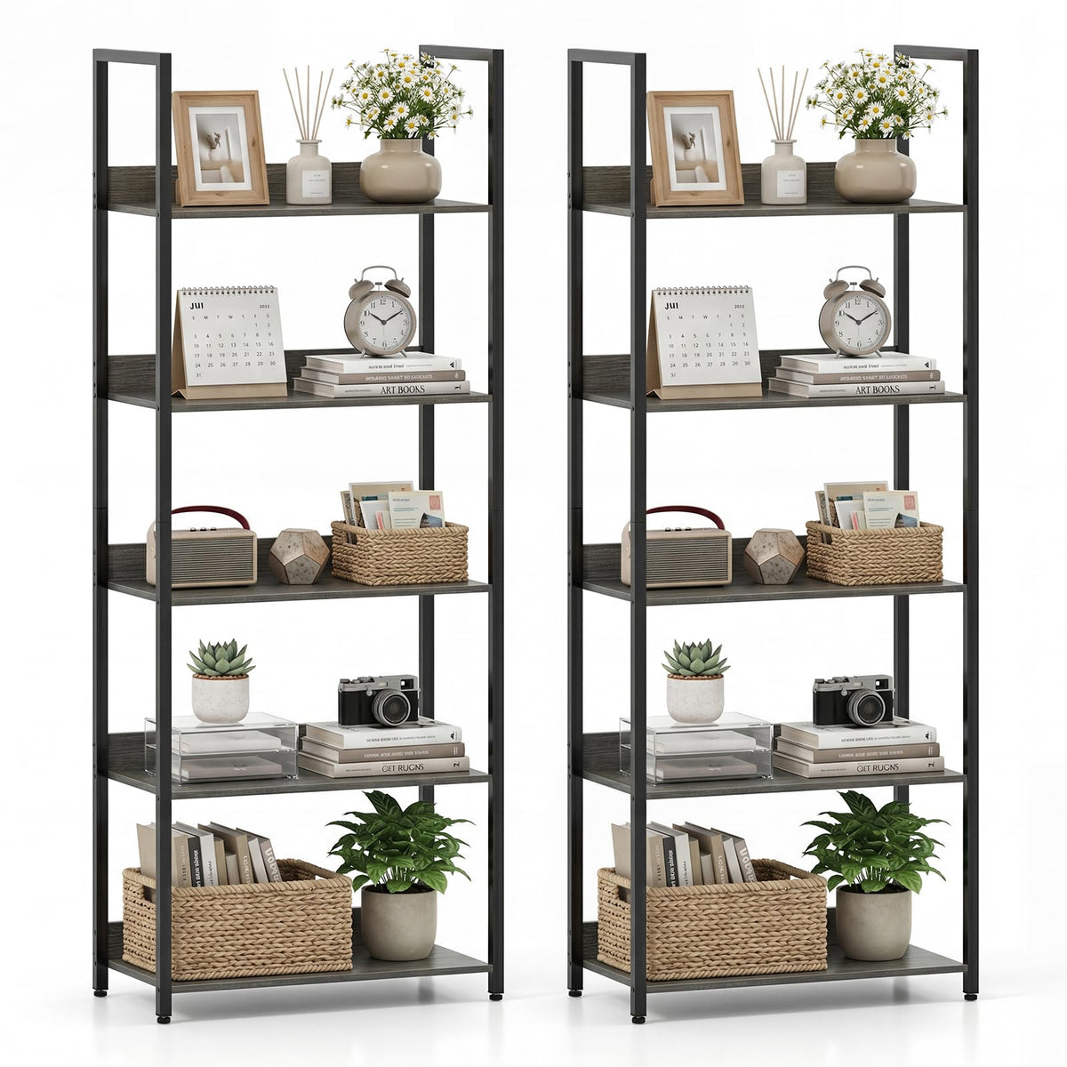 5-Tier Wooden Bookshelf Set of 2 M4496
