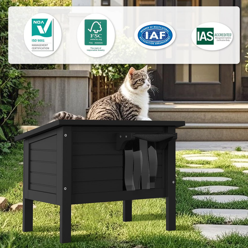 Weatherproof Insulated Solid Wood Outdoor Cat House M6066