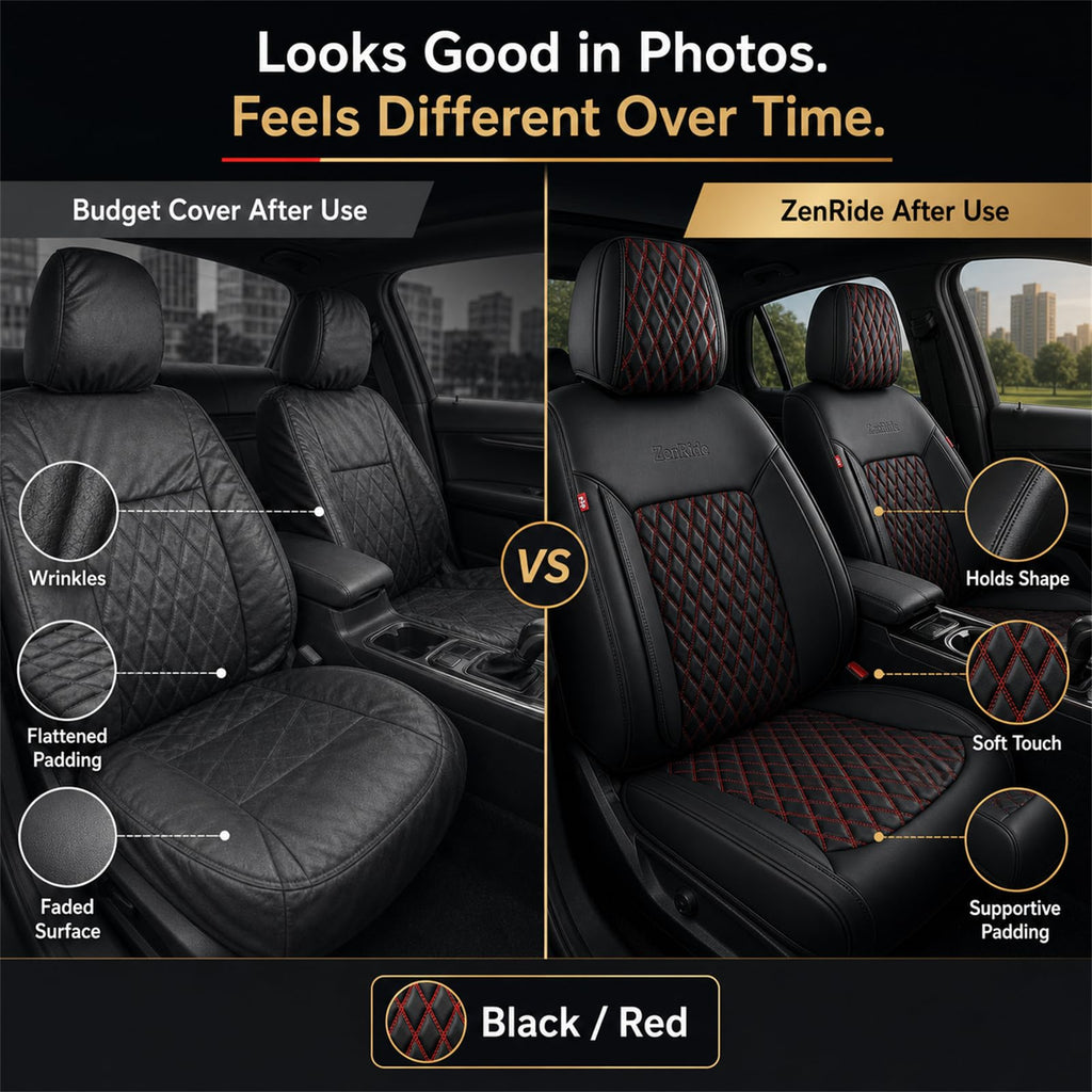 Black and Red Thick Nappa Leather Car Seat Covers Set of 2 W9927