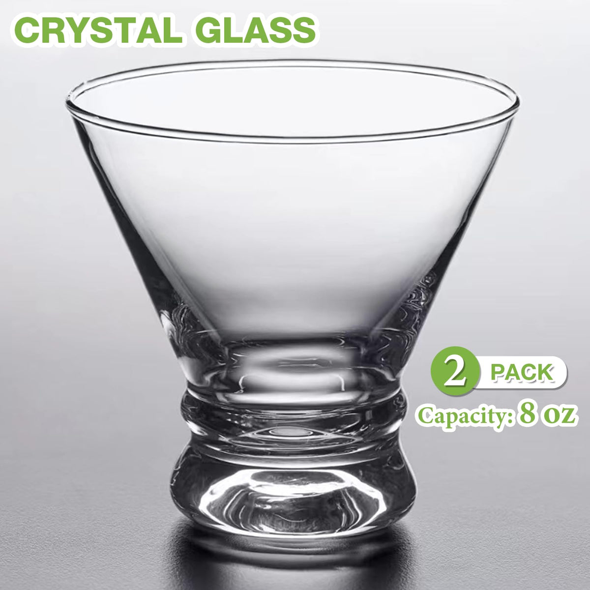 2 Pack 8 Ounce Stemless Martini Glasses T138
