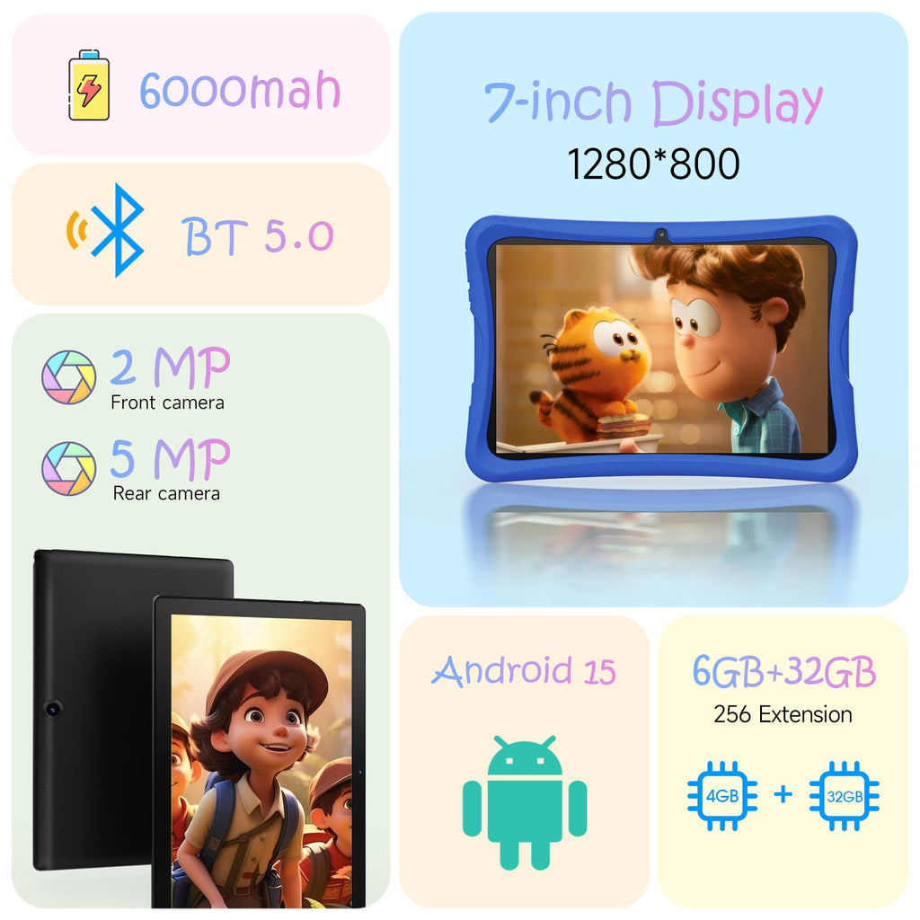 10.1" Kids Tablet 6GB RAM 32GB ROM Android 15 GO Blue I729350