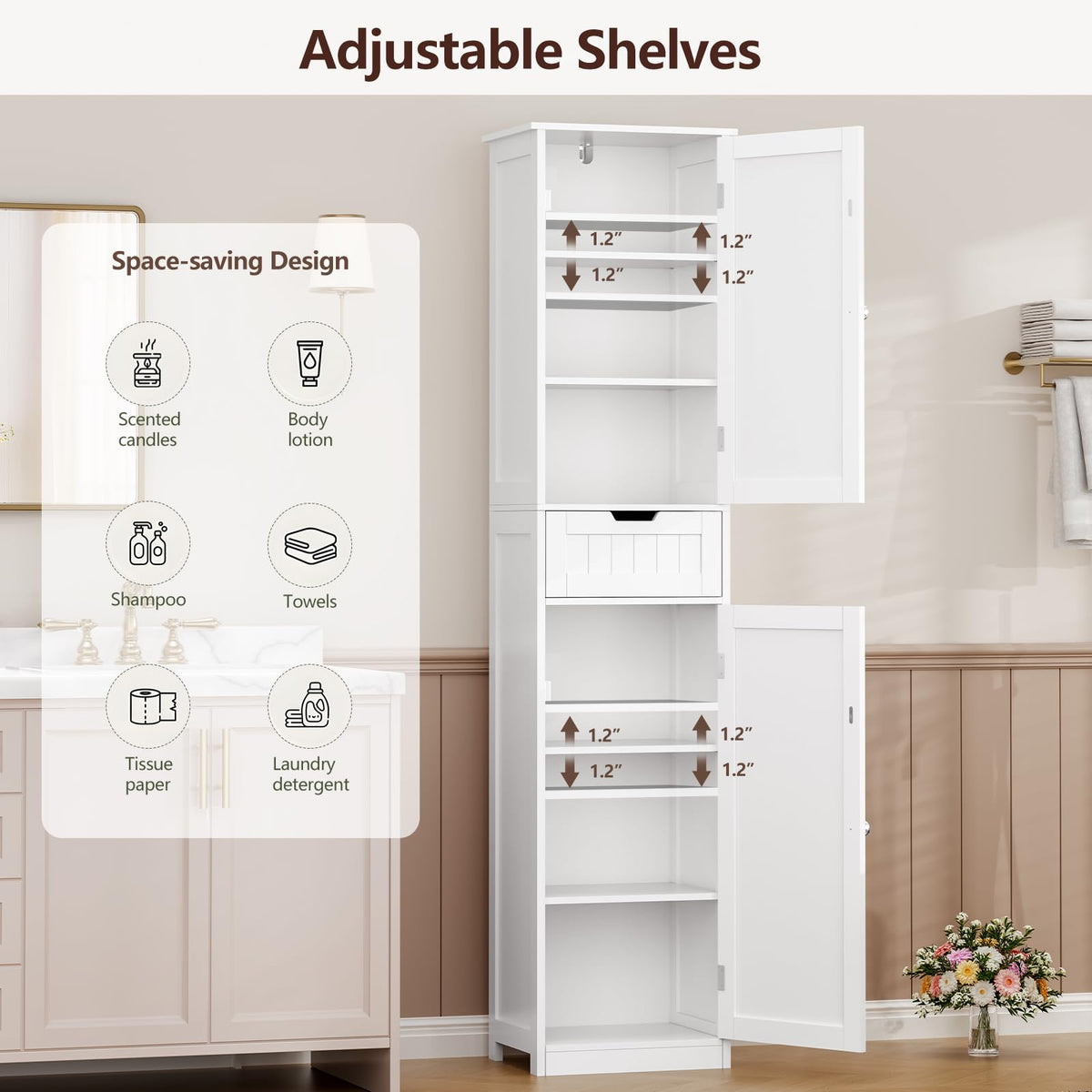 66.9" Tall Bathroom Storage Cabinet with 2 Doors & 1 Drawer Y375174