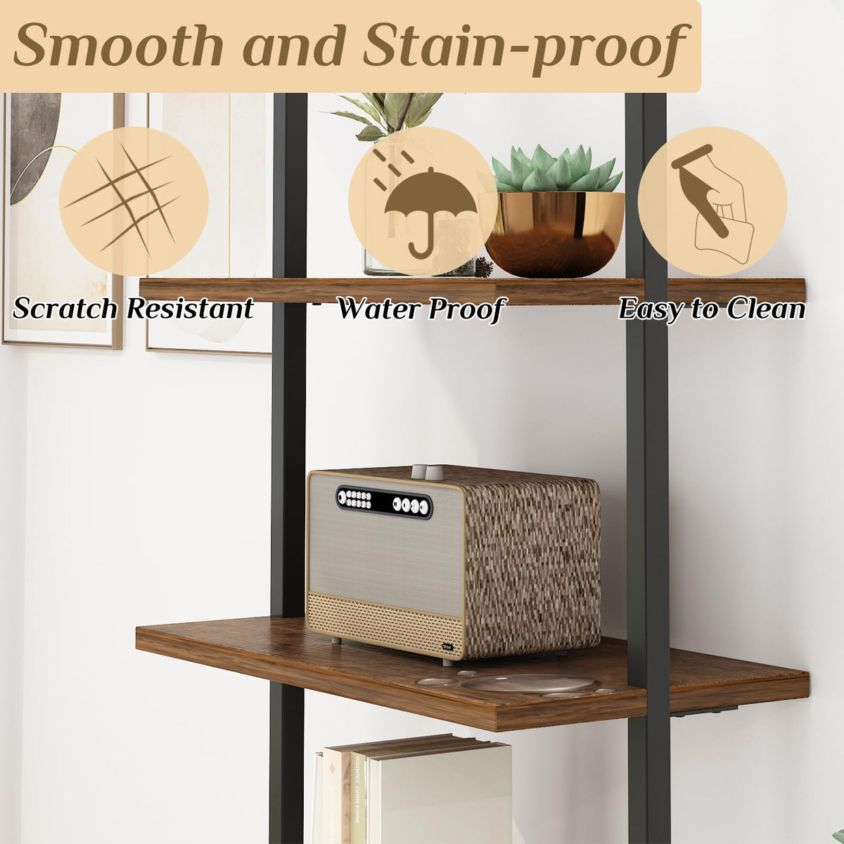 Rustic Brown 5 Tier Wall Mount Ladder Shelf U963