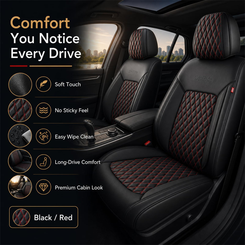 Black and Red Thick Nappa Leather Car Seat Covers Set of 2 W9927