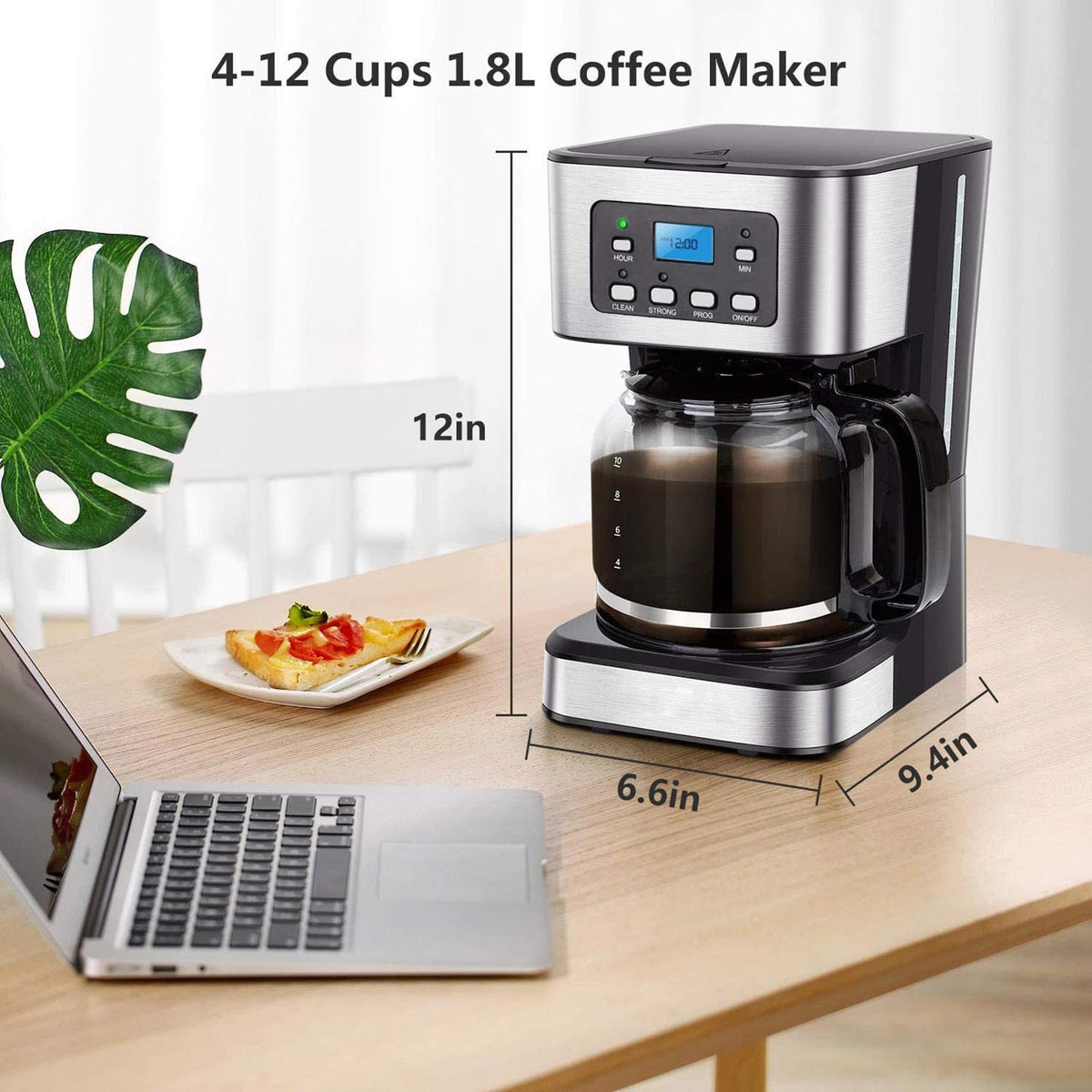 12 Cup Programmable Drip Coffee Maker with Glass Carafe N98630