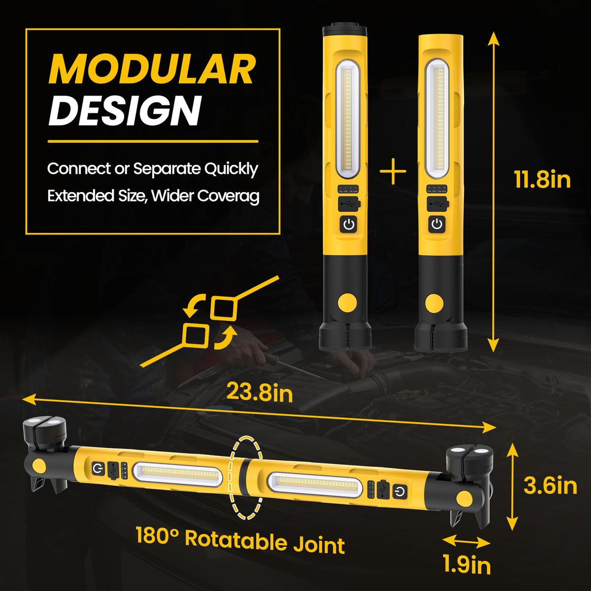 Magnetic Rechargeable LED Work Light with Detachable Dual Light Bars R9869