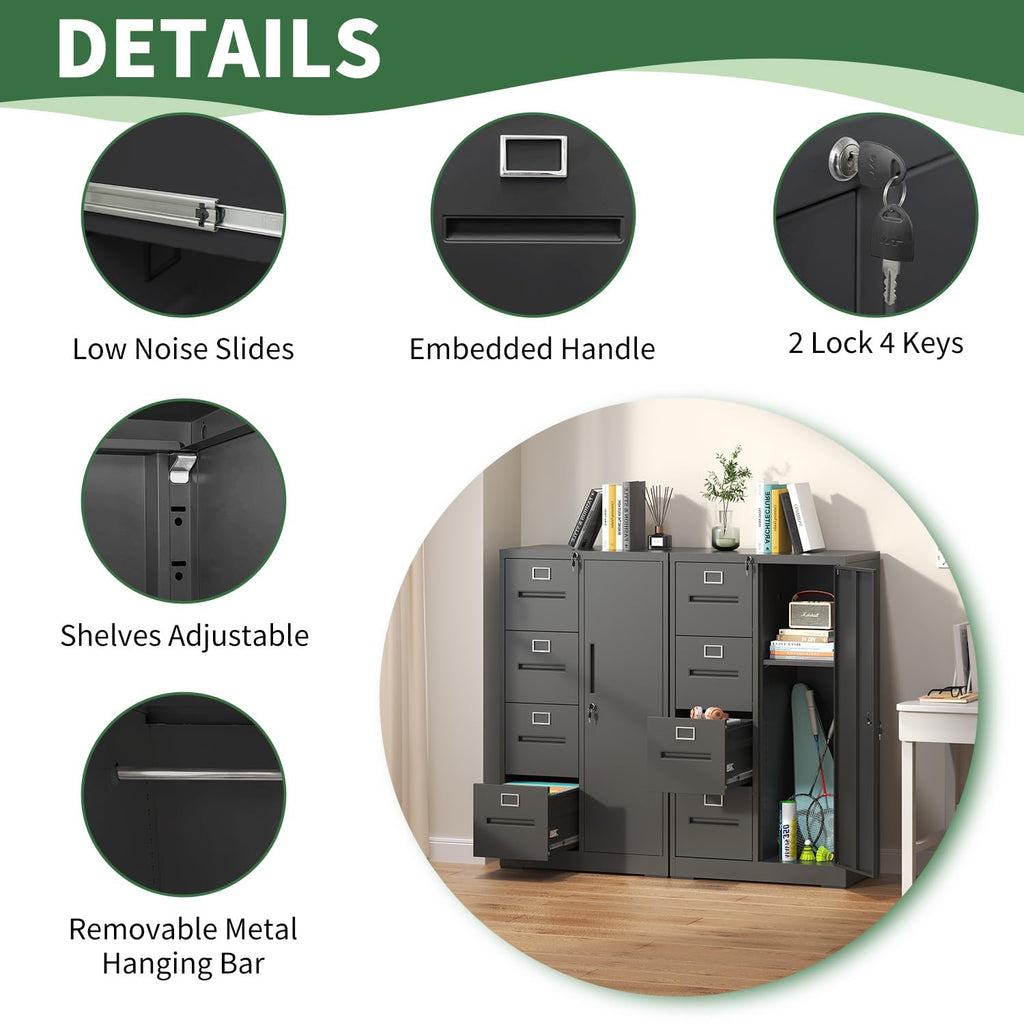 4 Drawer Black Vertical File Cabinet with Lock M4485