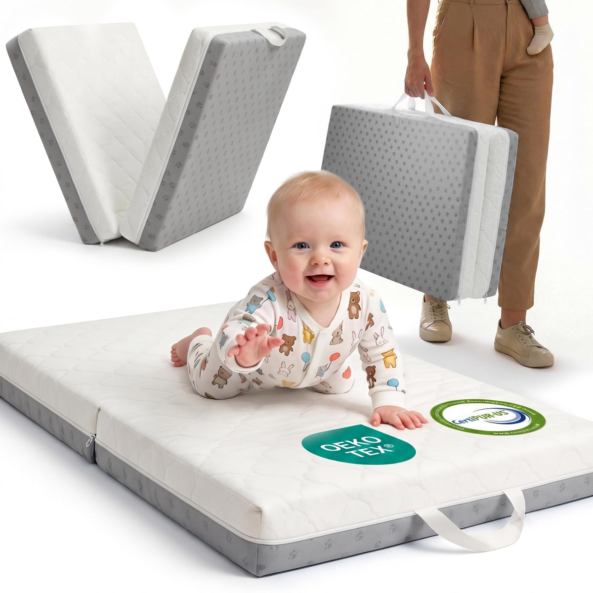 Pack and Play Mattress Pad Bi-Fold Memory Foam U3558