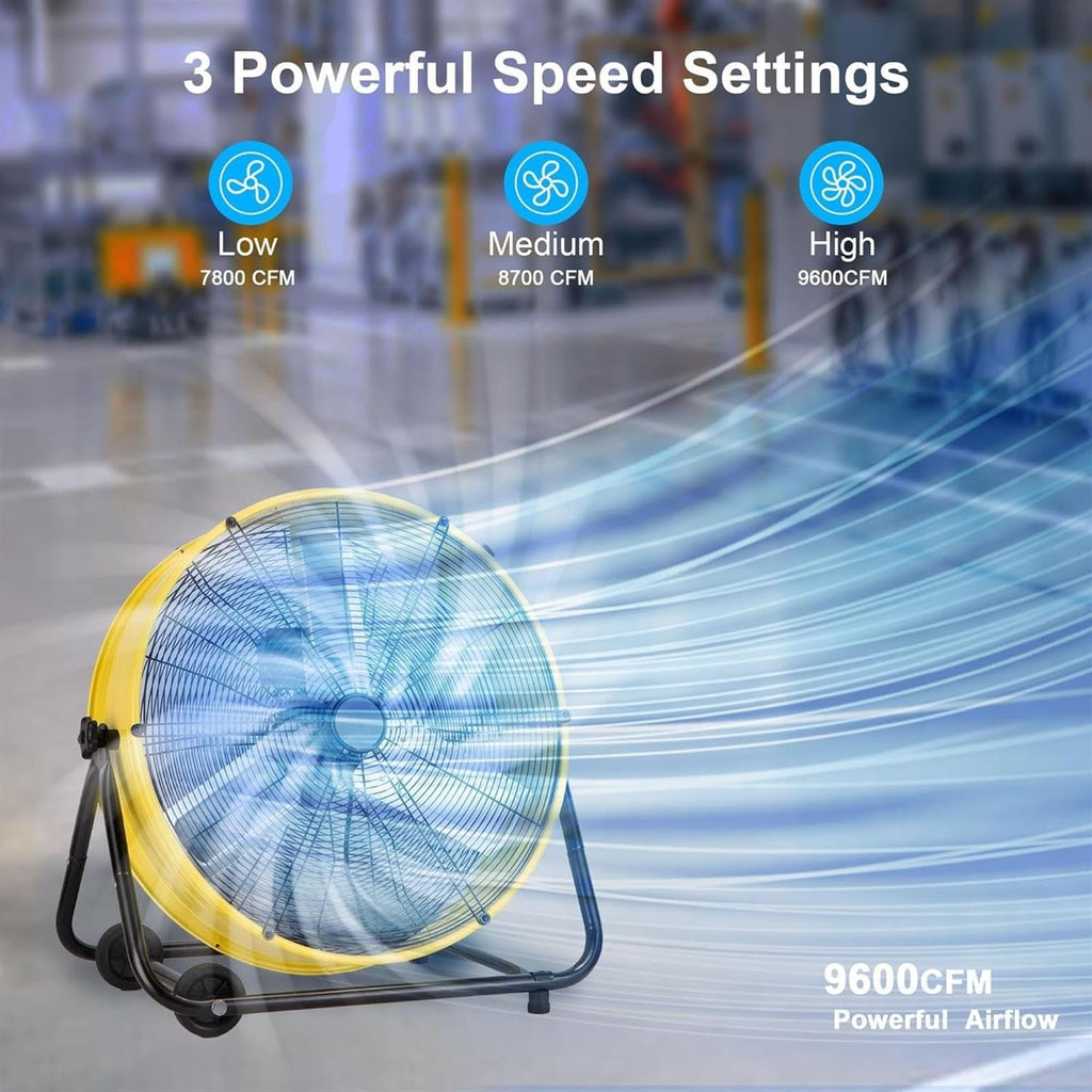 Heavy Duty Floor Drum Fan 3-Speed 360° Tilt Metal V91915