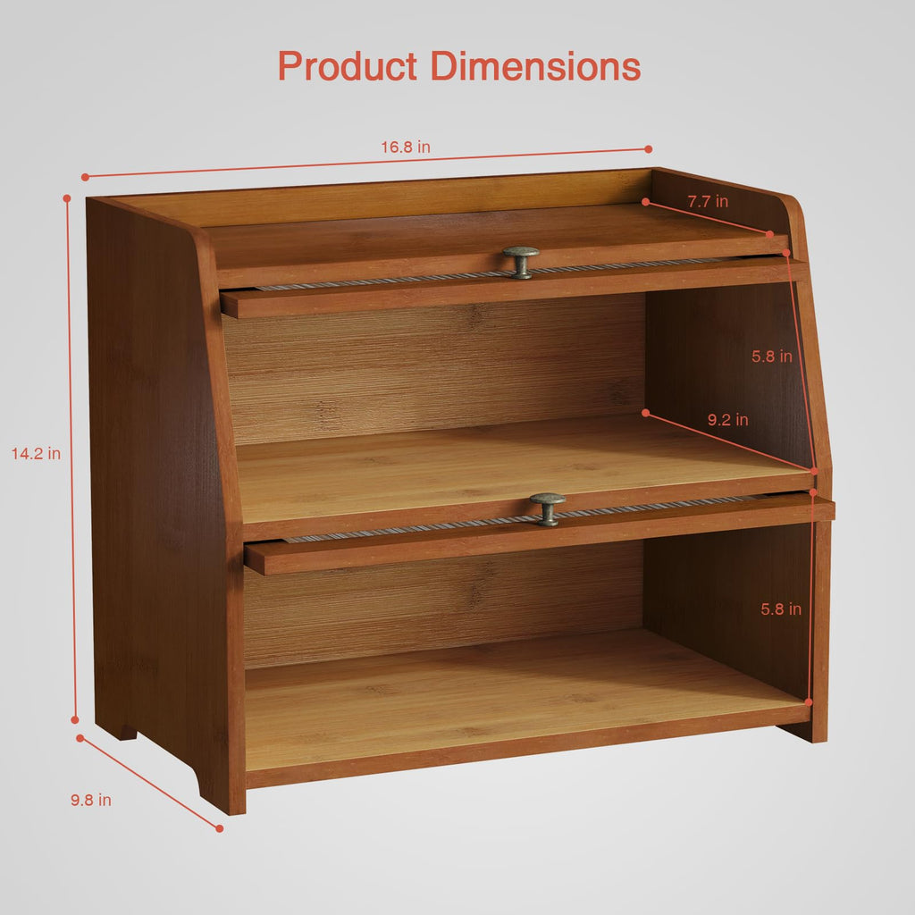 Wooden 2 Tier Roll Top Bread Box G3242