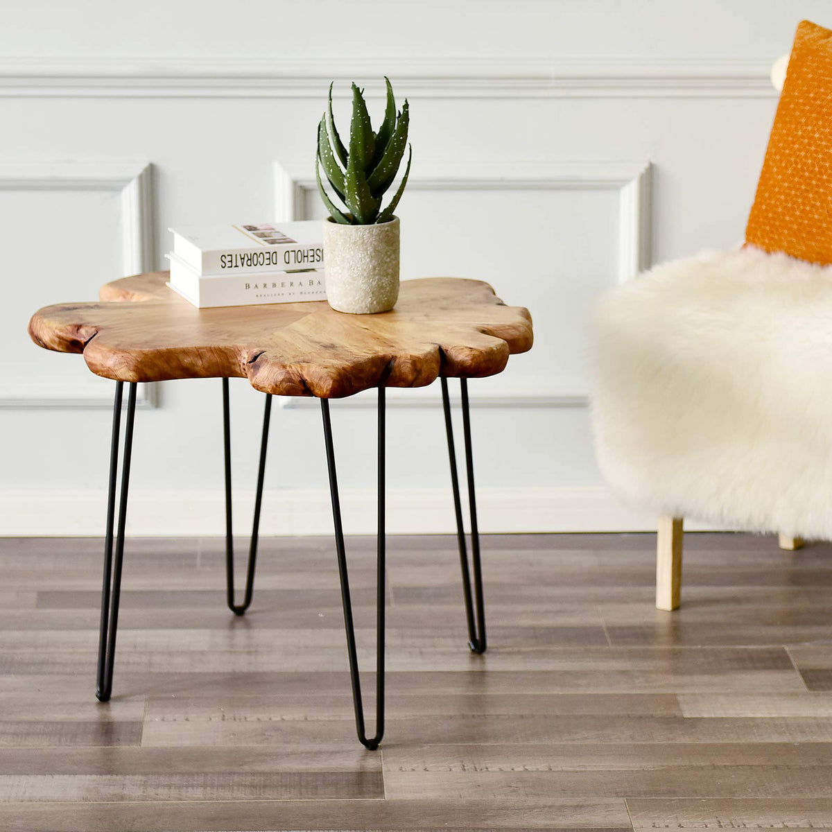 Flower-Shaped Live Edge Cedar Coffee Table N596